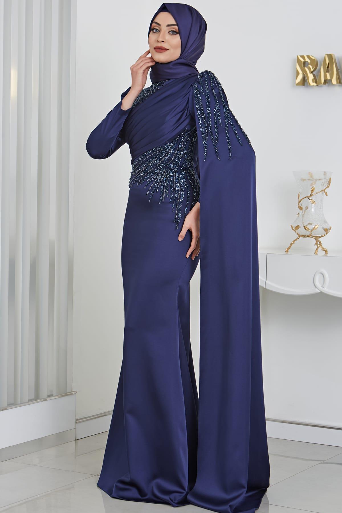 Noura Tesettür Abiye Lacivert