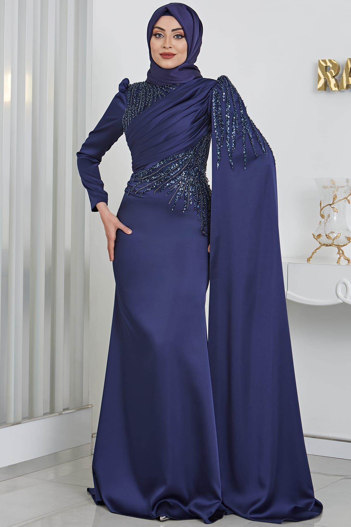 Noura Tesettür Abiye Lacivert