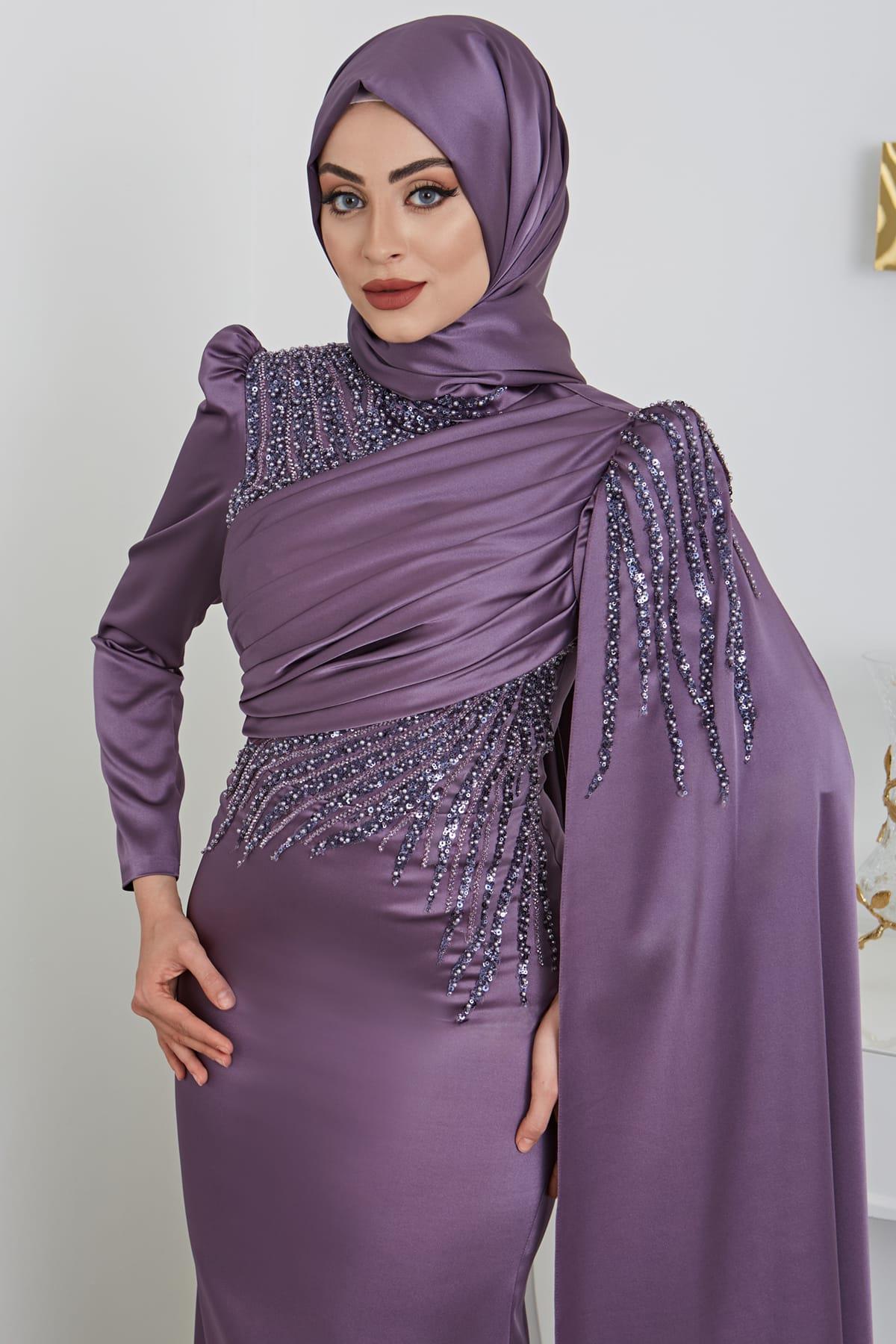 Noura Tesettür Abiye Lavanta